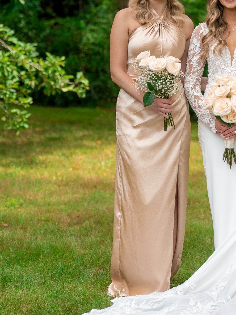 Azazie Gold Halter Twist Gown Zaya